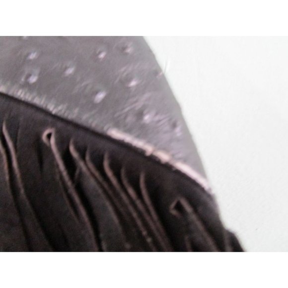 Suede Fringed Ostrich Print Leather Vintage Ladies M Jacket Broad Shoulder GUC - Picture 7 of 16